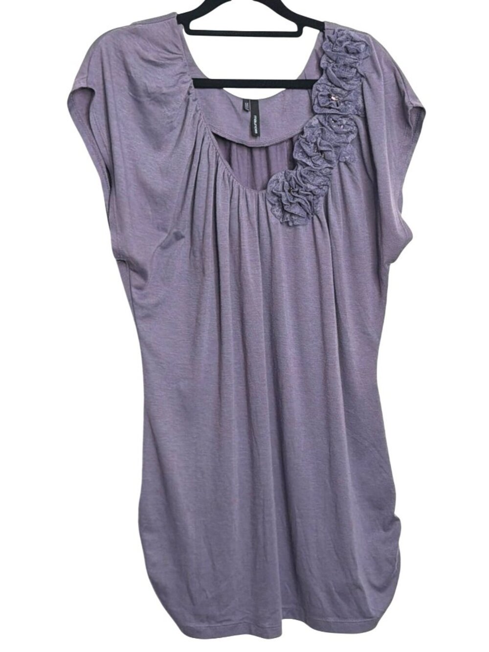 Maurices Top Womens XXL Purple‎ Short Sleeve Beaded Floral Accent Scoop Neck